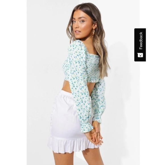 Floral Print Puff Sleeve Crop Top Size 8 boho Y2K - Picture 2 of 5